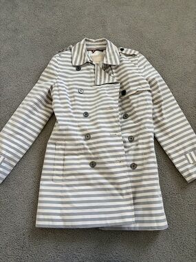 Banana Republic Gray & White Striped Double-Breasted Trench